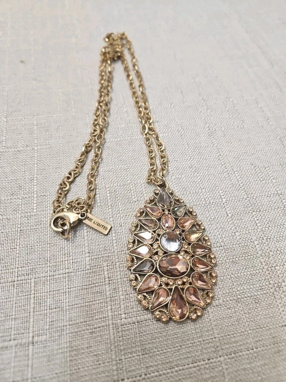 The Limited Gold Teardrop Pendant Necklace with Blush and Clear Stones